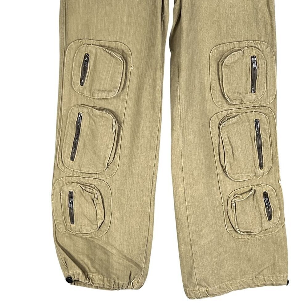 PTCL Women 26 US 4 Ethical Cargo Pants Zip Pockets Adj Cord Wide Leg Grunge Edgy - Picture 6 of 16